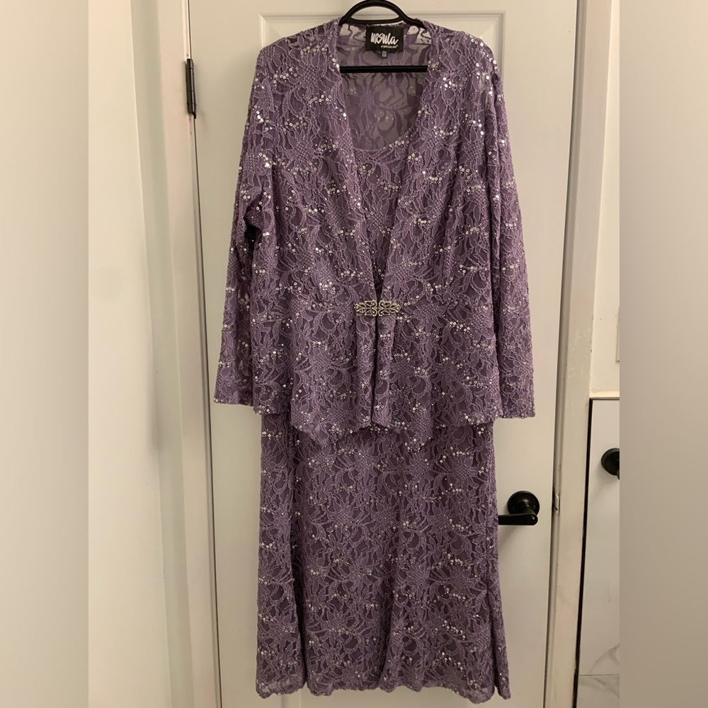 Ursula of Switzerland Lavender Lace Sequin Wedding Dress Ensemble